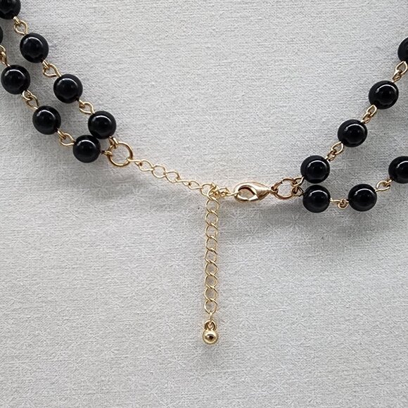 Red & Black Beaded Necklace With Gold Chain Links Adjustable Lobster Clasp - Picture 5 of 6